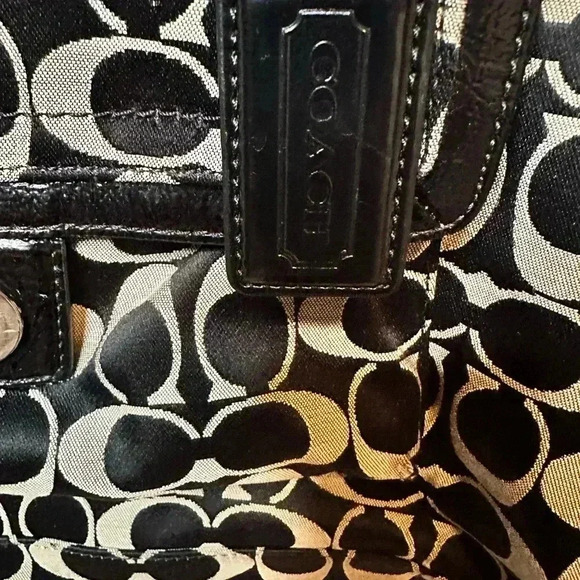 Coach Penelope Sig C Shoulder Bag Black Canvas Leather Jacquard Authenticated - Picture 4 of 16